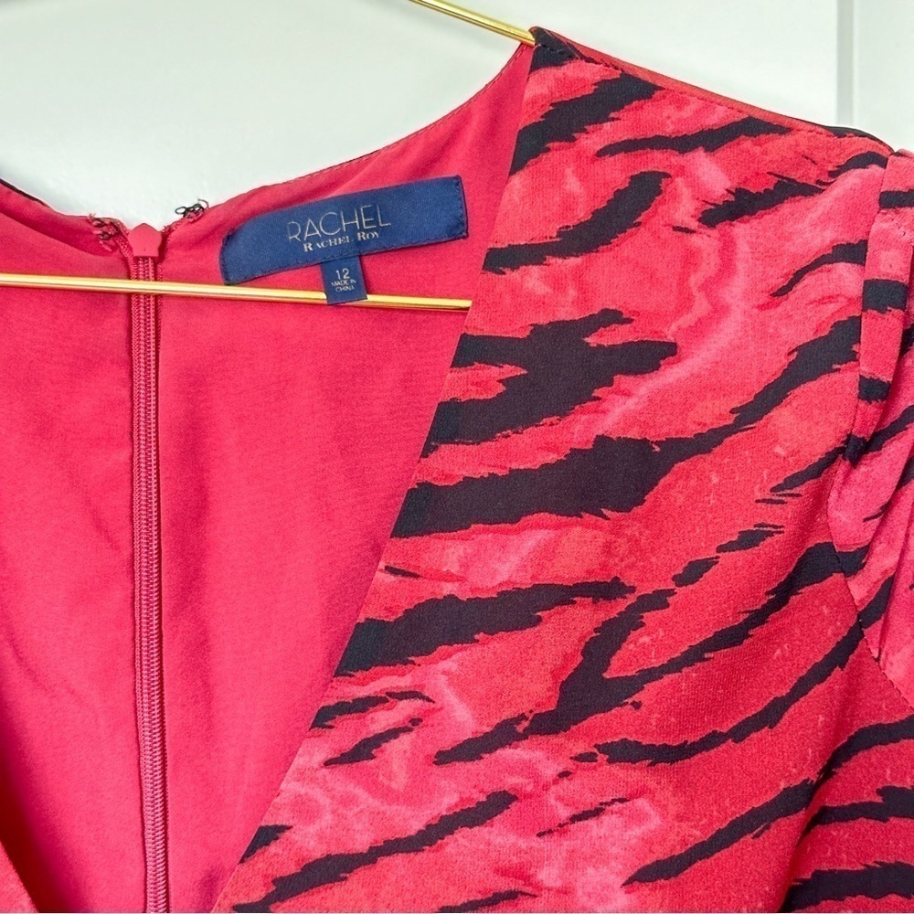 Rachel Roy Women Anja Crossover Cascading Ruffle Red Dress, Size 12 - Picture 6 of 6